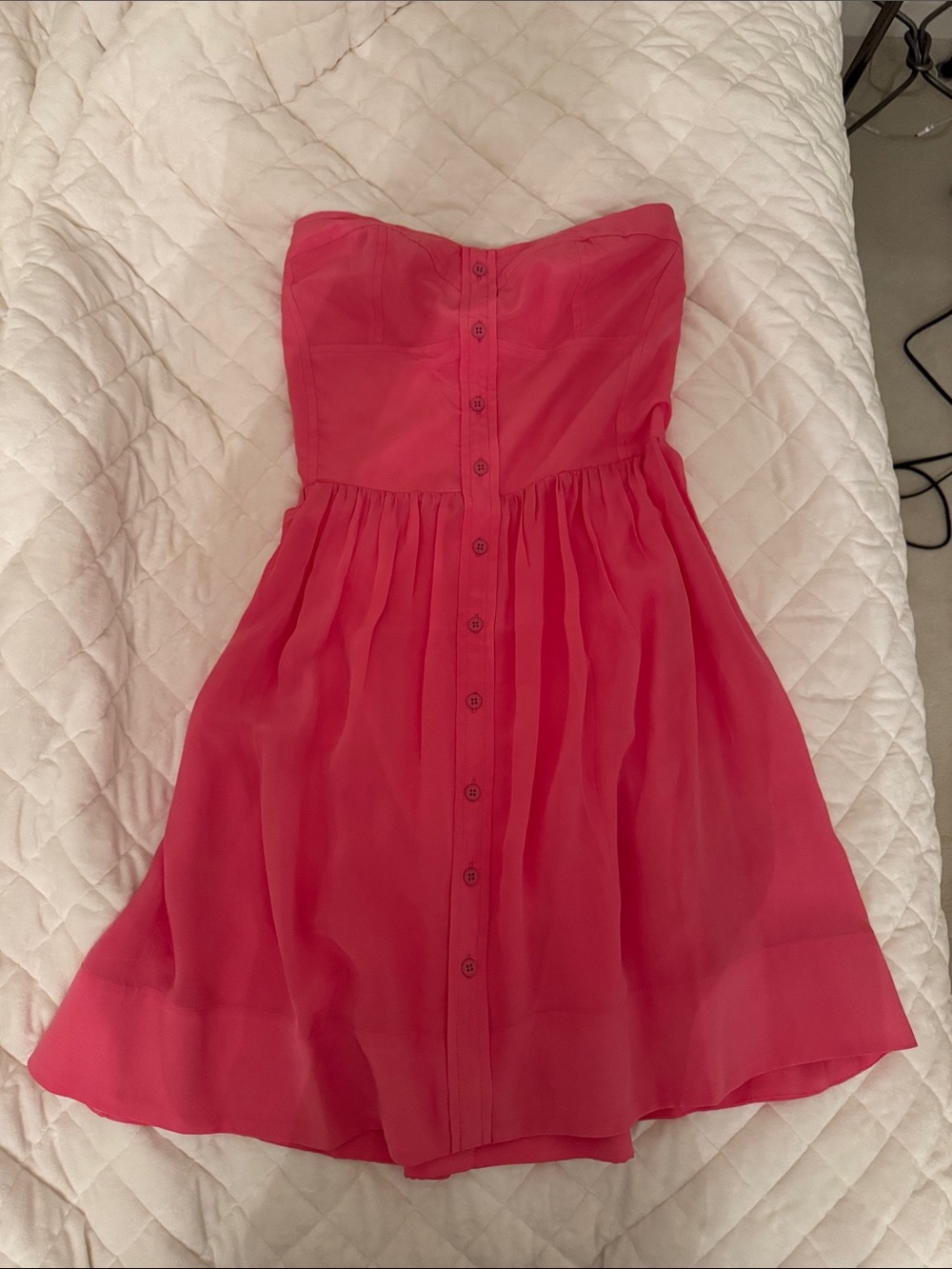 Strapless Pink Button-Front Mini Dress